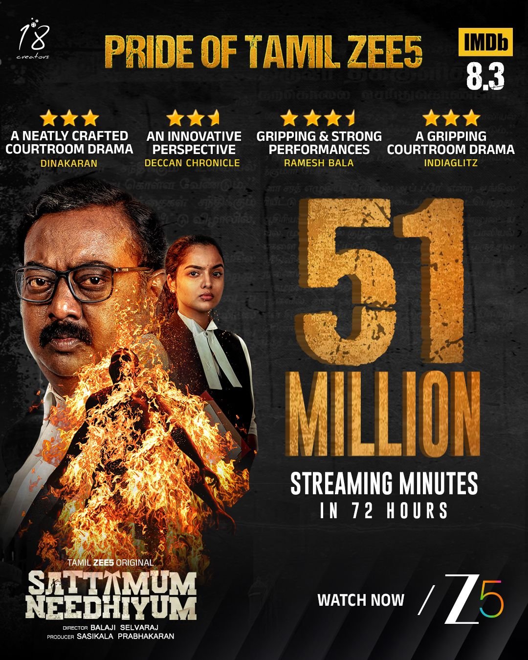 ZEE5 இன் ‘சட்டமும் நீதியும்’ சீரிஸ் 72 மணிநேரத்தில் 51 மில்லியன் நிமிடங்களை கடந்து சாதனை !!
